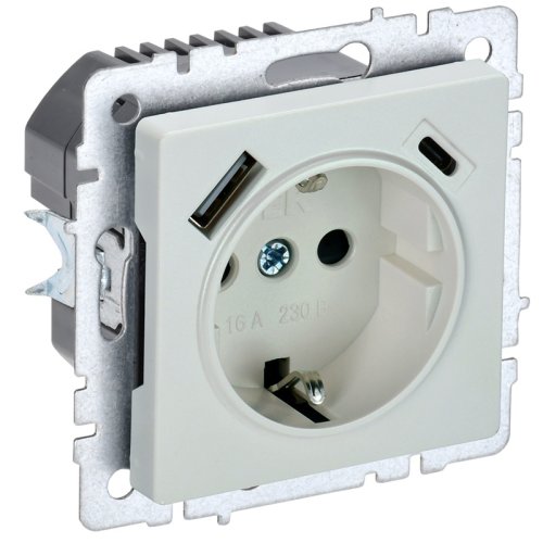 Розетка с заземлением +2xUSB тип A+C без рамки IEK Brite РЮш11-1-БрЖ 1-м. жемчуг картинка